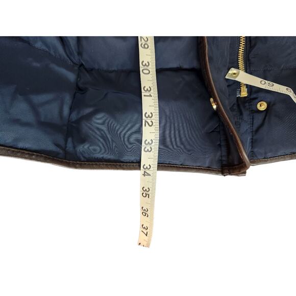 Cole Haan signature down feather puffer coat sz XL faux fur zip front navy brown - Picture 14 of 16